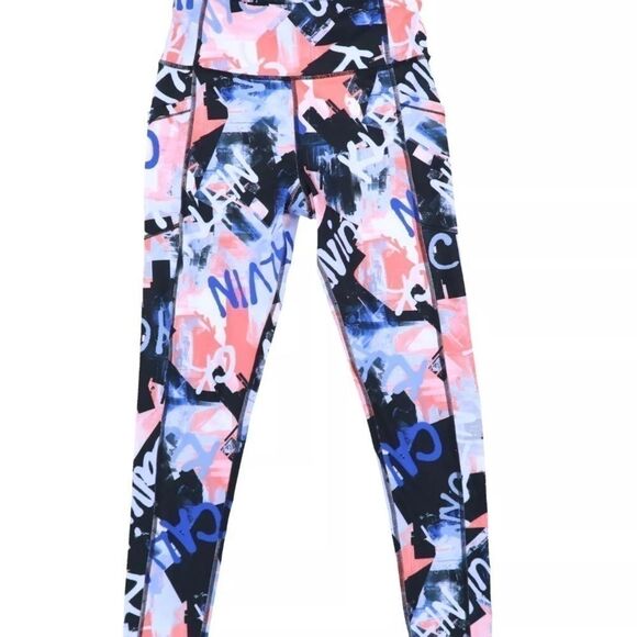 CALVIN KLEIN WOMEN'S PRINTED HIGH RISE 7/8 LEGGINGS sports BLUE SIZE XX-LARGE - Picture 6 of 11